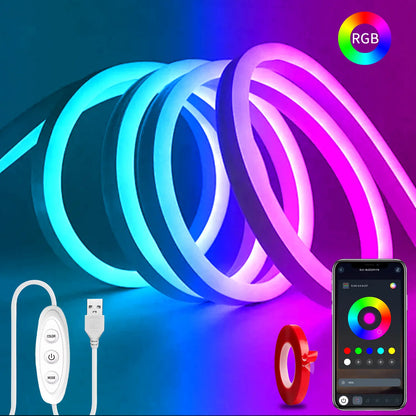 16.4FT RGB Neon Rope Lights – Dimmable with App Control, Smart LED Ambient Backlight for TV, Computer, Bedroom & Living Room, Neon Accent Light, Ideal Christmas Gift Summerwins Led Lighted Led Strip Bulb