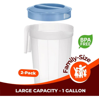 2 Pack 1 Gallon Plastic Pitchers with Lids BPA Free Large Beverage Containers for Iced Tea Juice Water Dishwasher Safe Leak Proof Storage Jugs for Fridge Freezer
