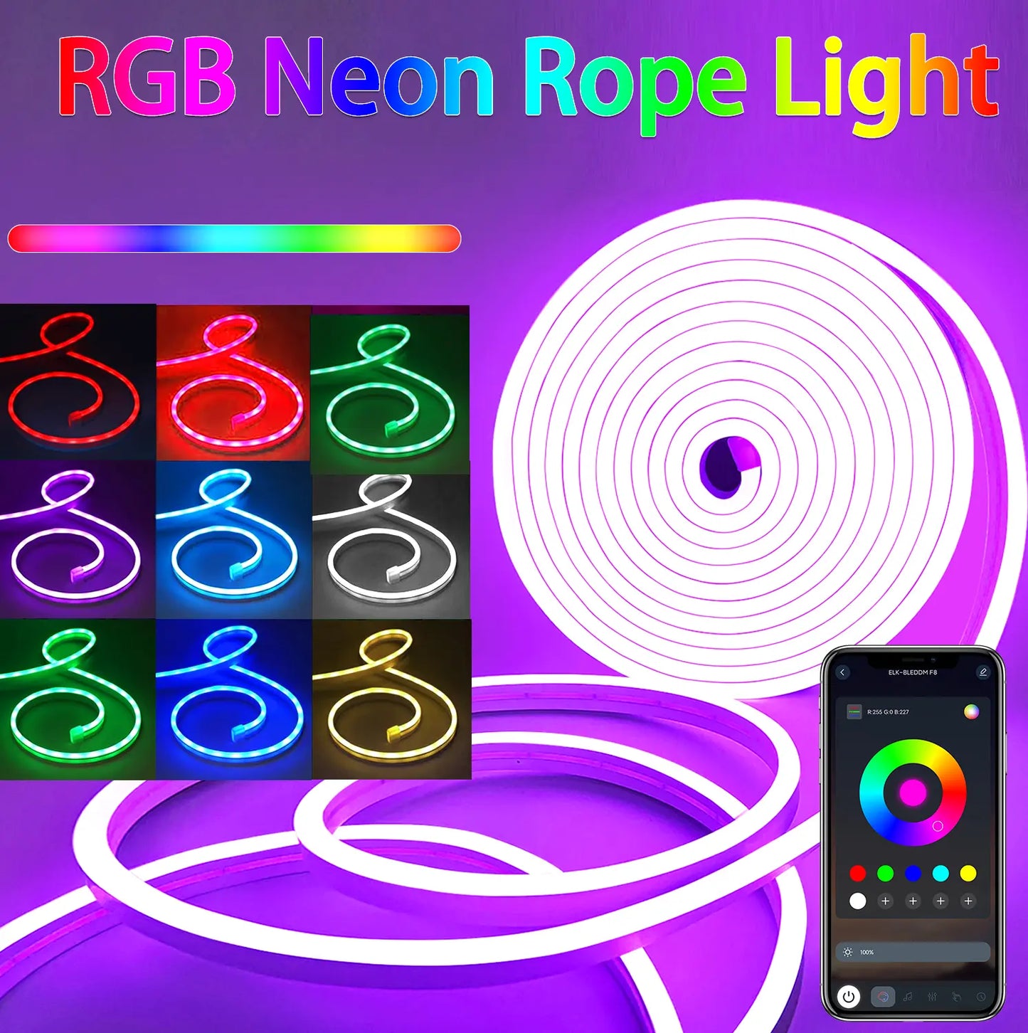 16.4FT RGB Neon Rope Lights – Dimmable with App Control, Smart LED Ambient Backlight for TV, Computer, Bedroom & Living Room, Neon Accent Light, Ideal Christmas Gift Summerwins Led Lighted Led Strip Bulb