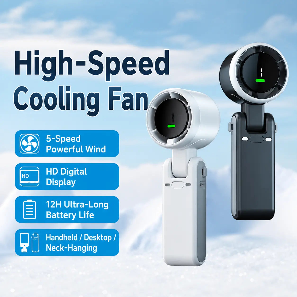 Portable Handheld Turbo Fan, 5 Gear Wind,5000Mah Battery Operated, up to 10 Working Hours, 3 in 1 Hand Fan Rechargeable for Outdoor Activities, Travel, Working Fathersdaygift