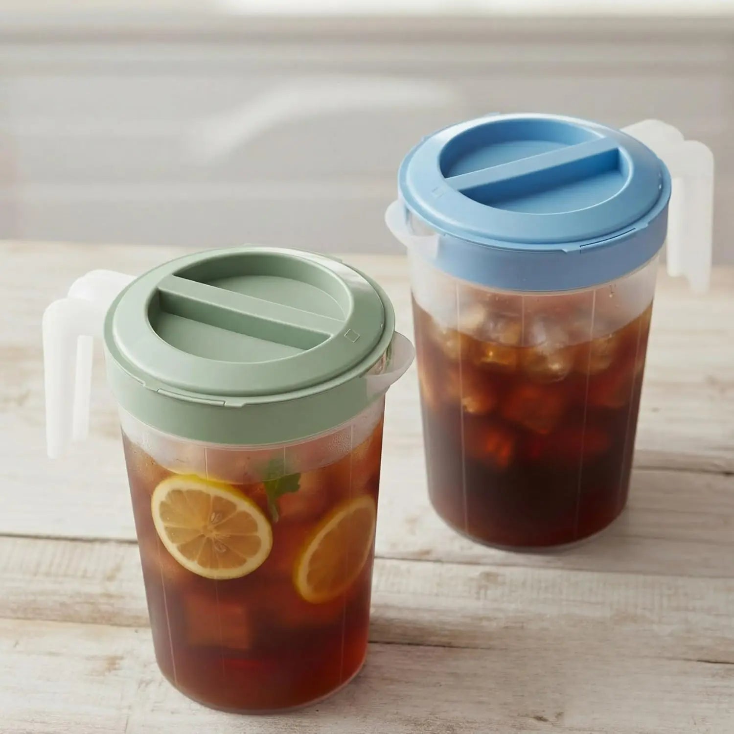 2 Pack 1 Gallon Plastic Pitchers with Lids BPA Free Large Beverage Containers for Iced Tea Juice Water Dishwasher Safe Leak Proof Storage Jugs for Fridge Freezer