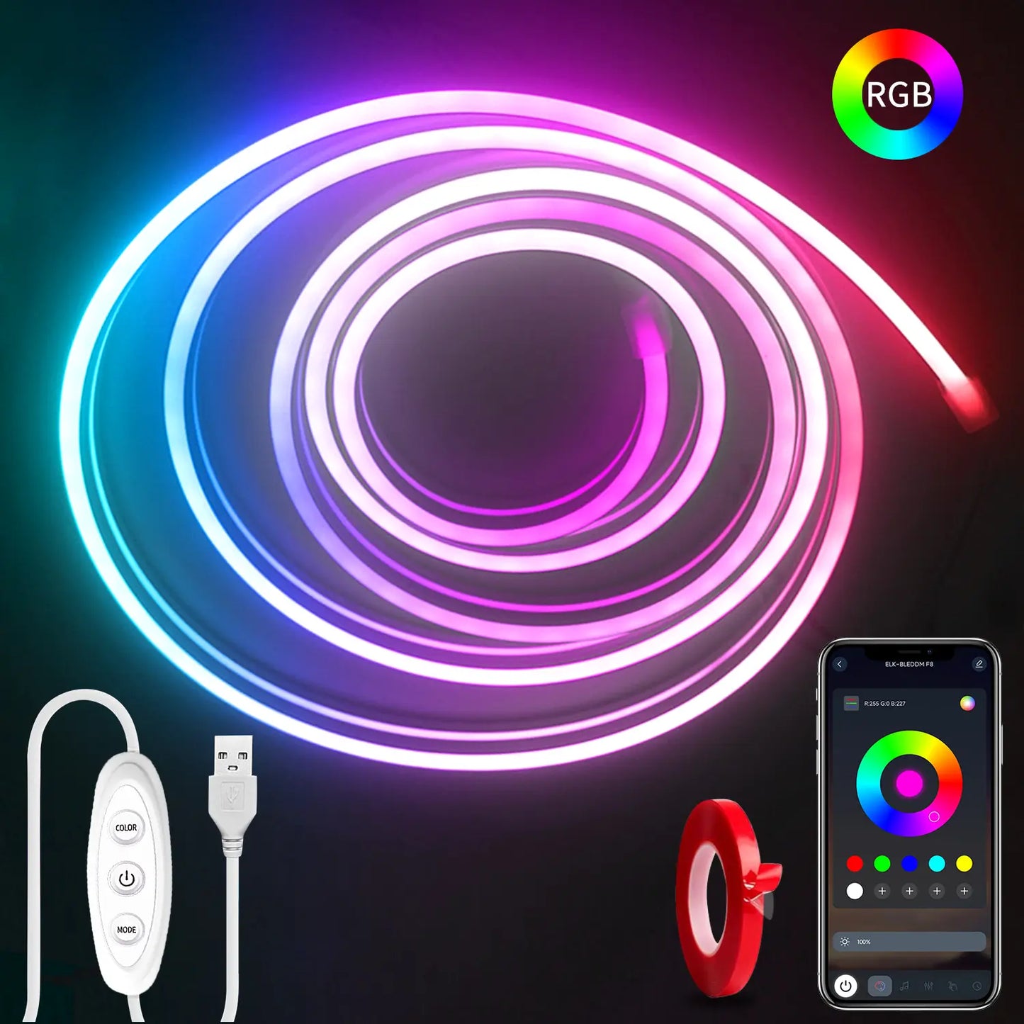 16.4FT RGB Neon Rope Lights – Dimmable with App Control, Smart LED Ambient Backlight for TV, Computer, Bedroom & Living Room, Neon Accent Light, Ideal Christmas Gift Summerwins Led Lighted Led Strip Bulb