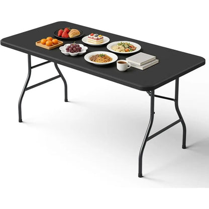 Folding Table 4/6/8Ft - Heavy Duty Plastic Table with Handle, Foldable & Portable, Fold-In-Half Utility Tables for Outdoor, Dining, Wedding, Events, Indoor, Picnic, Camping, Party (White)