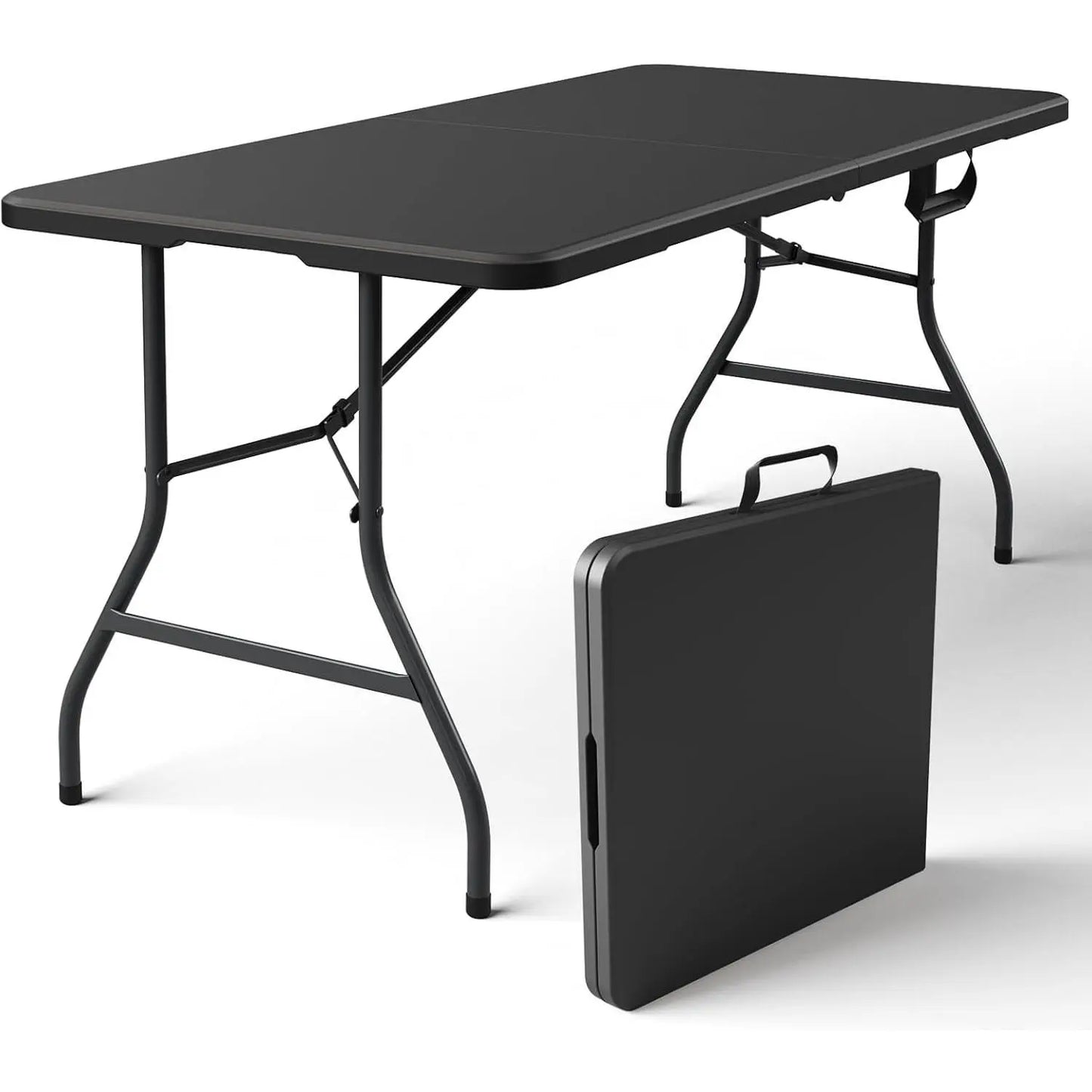 Folding Table 4/6/8Ft - Heavy Duty Plastic Table with Handle, Foldable & Portable, Fold-In-Half Utility Tables for Outdoor, Dining, Wedding, Events, Indoor, Picnic, Camping, Party (White)