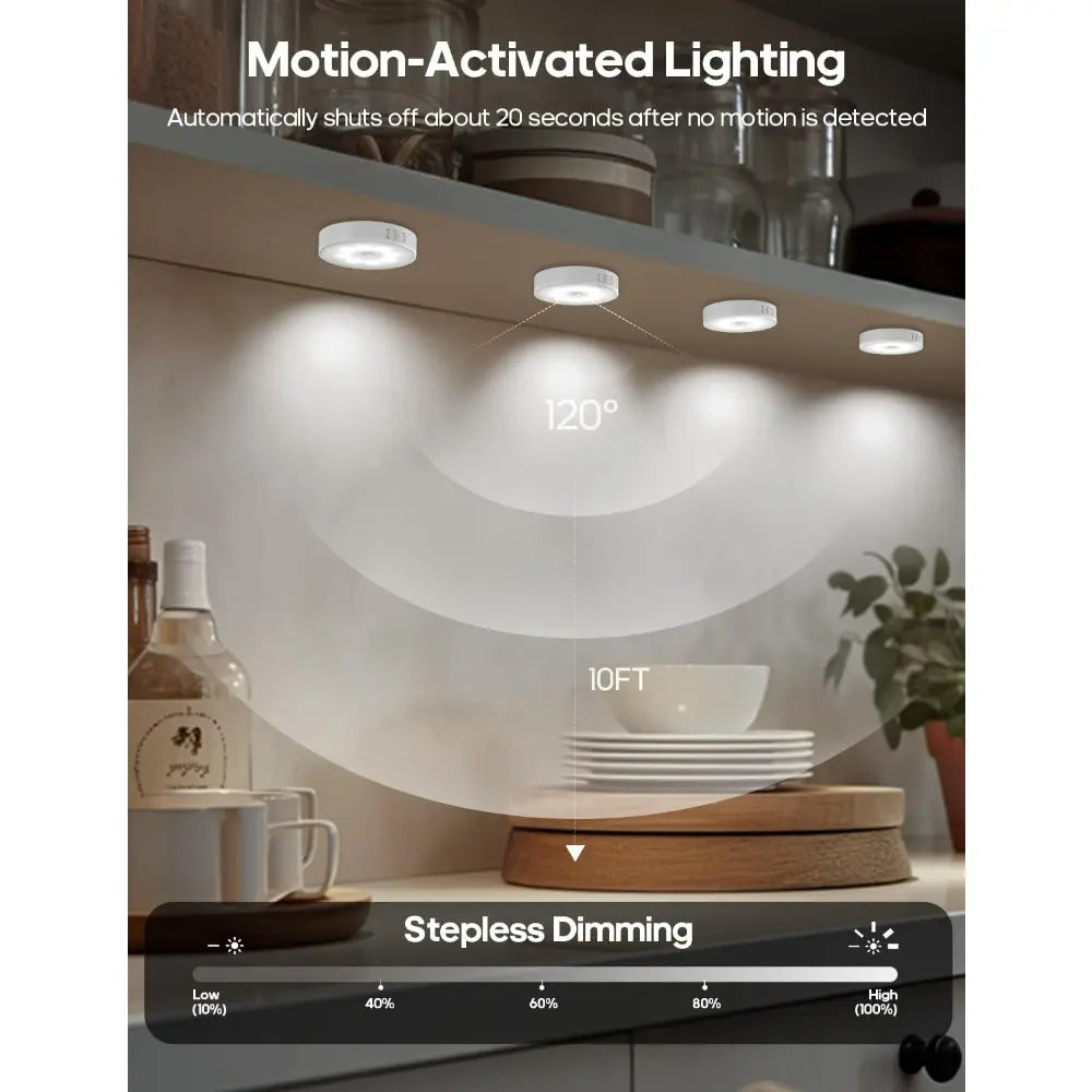 (1/3/6 Pack) Led under Cabinet Lighting, Motion Sensor Light Indoor, 1000Mah Puck Lights with IR Remote, Rechargeable under Counter Lights for Kitchen,Cabinets,Closet,Stairs Indoor, Interior Led Lights