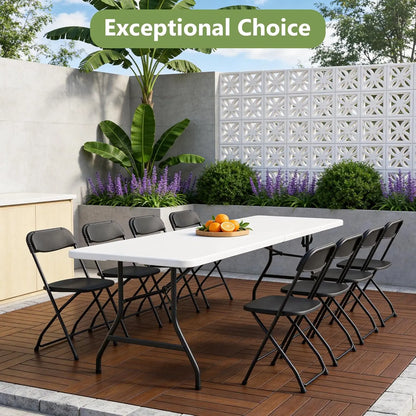 Folding Table 4/6/8Ft - Heavy Duty Plastic Table with Handle, Foldable & Portable, Fold-In-Half Utility Tables for Outdoor, Dining, Wedding, Events, Indoor, Picnic, Camping, Party (White)
