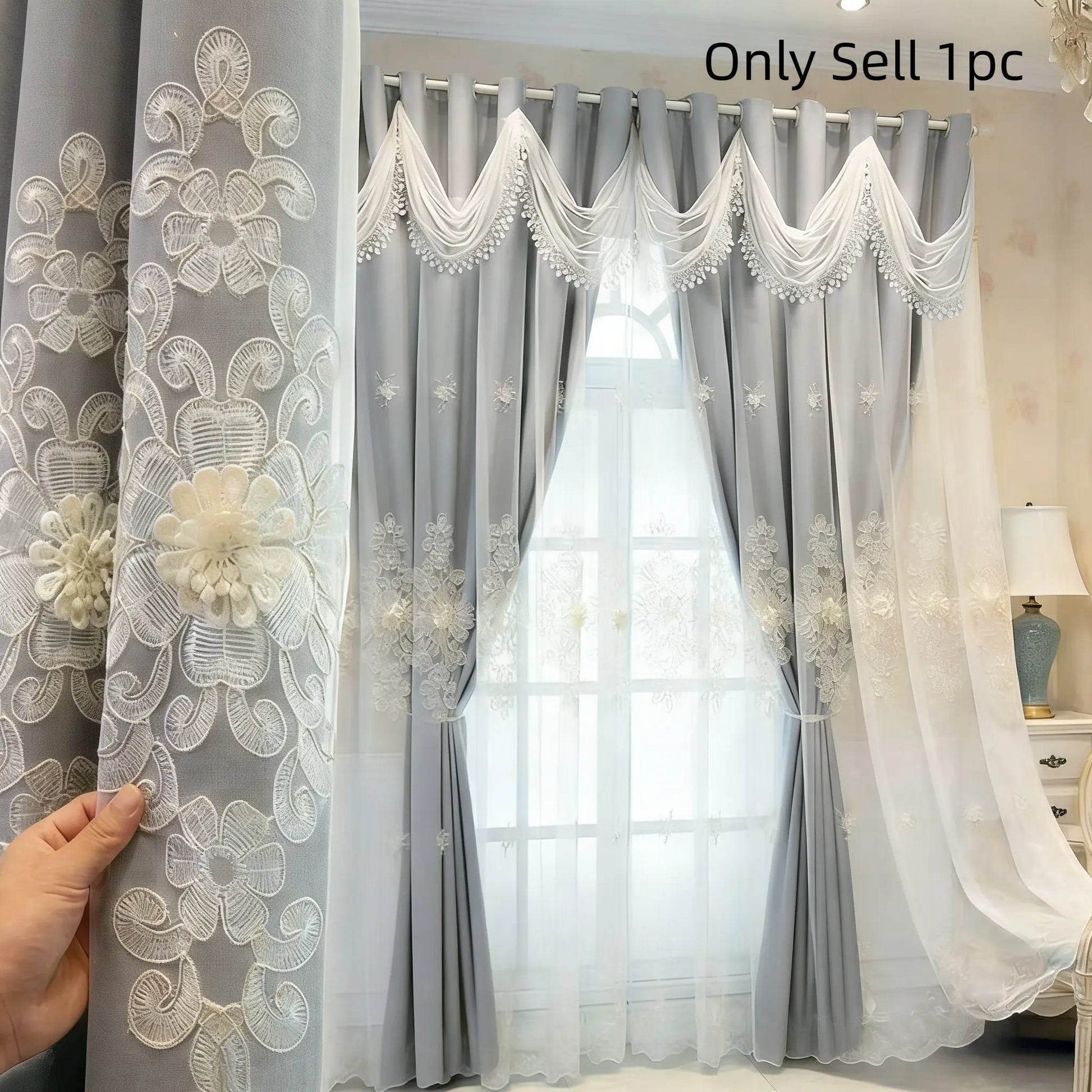 1Pc Double Layer Light Blocking European Luxury Window Curtain, Wave Header Design, Suitable for Living Room, Bedroom, Multiple Spaces