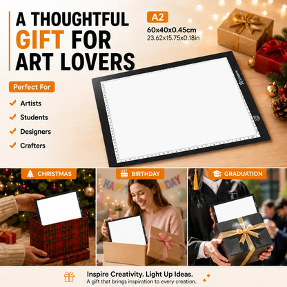 A2 LED Light Pad with Built-In Ruler, 60X40Cm Diamond Painting Light Board, 3-Level Dimming, Ultra-Thin Type-C Tracing Pad for Artists' Drawing & Sketching Supplies