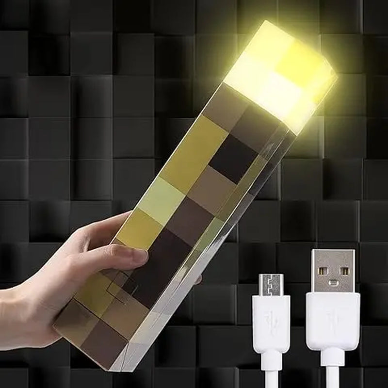 Pixel Block Torch Lamp – 4-Color LED, USB Rechargeable, Handheld & Wall Mount – Fun Night Light for Bedroom, Desk & Gaming Room – Cool Gifts for Girls, Boys, New Year & Birthday