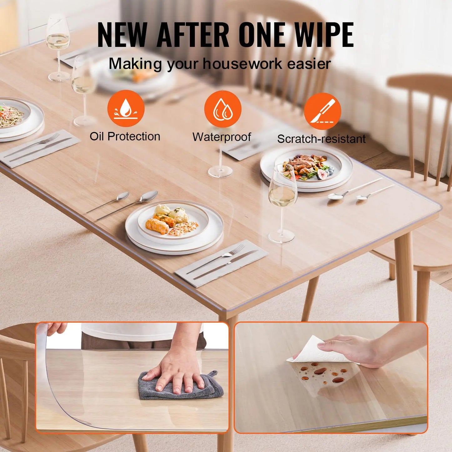 【Dealsforyoudays】Vevor Plastic Table Cover, , 42 X 60 Inch 2.0 Mm Thick Clear Table Protector, Rectangle PVC Desk Mat, Waterproof & Easy Cleaning Desk Pad Tablecloth, for Office Dresser Dining Room Table Night Stand