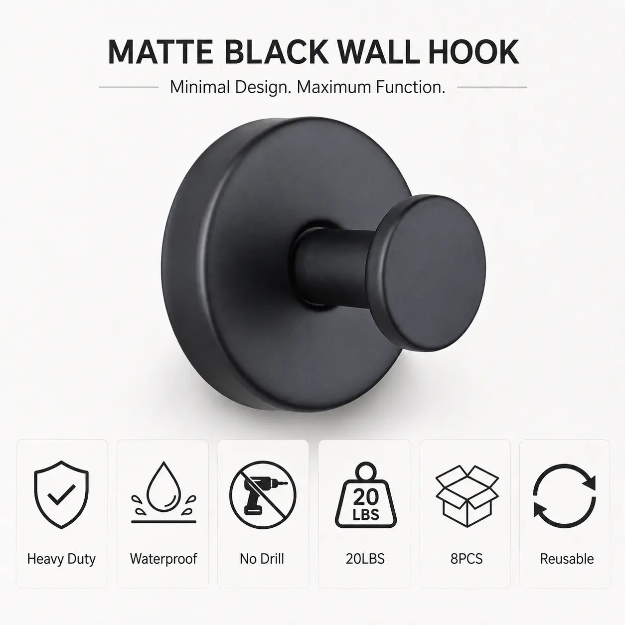 8Pcs Heavy Duty Adhesive Hooks - 15LBS Capacity Each, Waterproof, Damage-Free, Ideal for Bathroom, Kitchen Home Organization Organiser Organiser Organiser Organiser