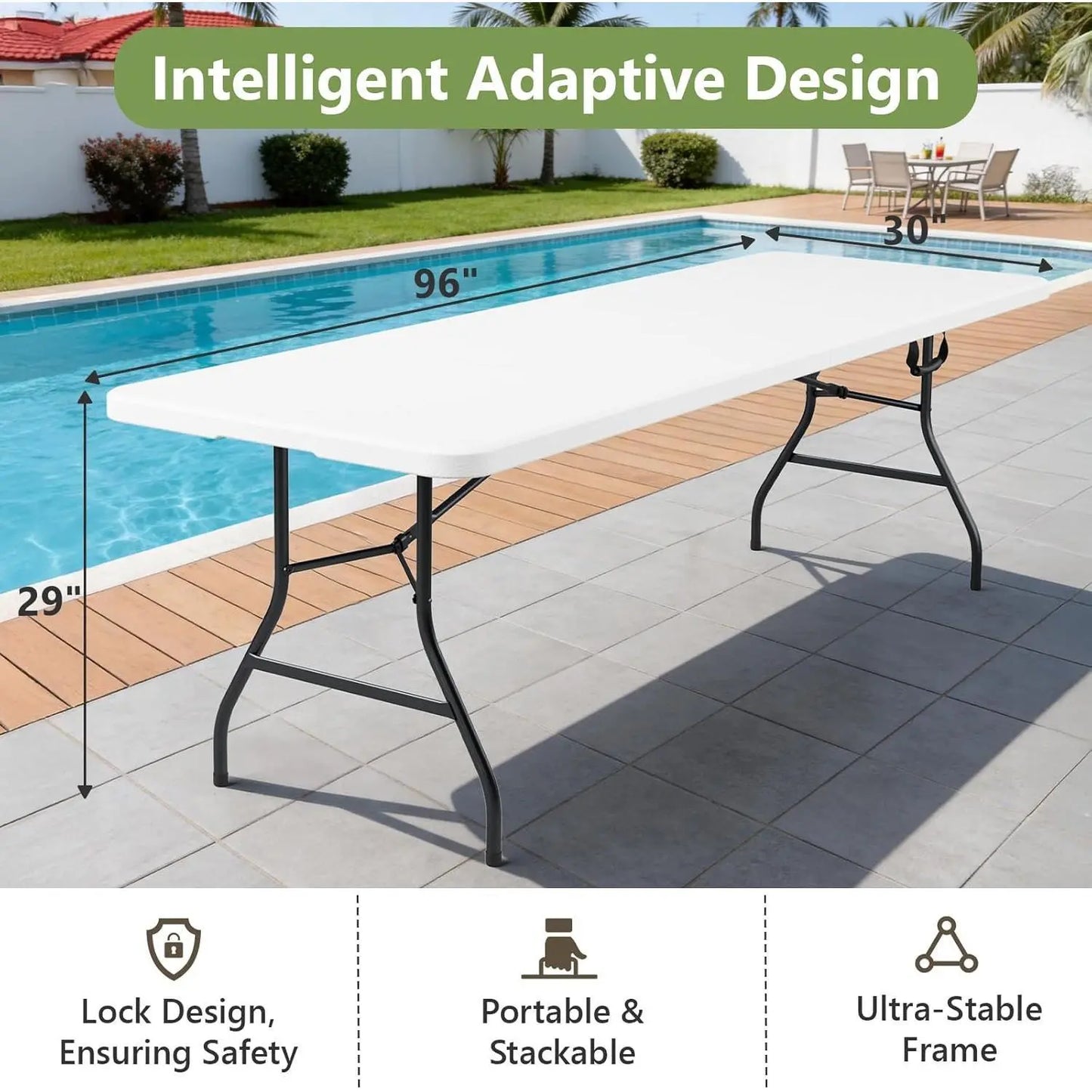 Folding Table 4/6/8Ft - Heavy Duty Plastic Table with Handle, Foldable & Portable, Fold-In-Half Utility Tables for Outdoor, Dining, Wedding, Events, Indoor, Picnic, Camping, Party (White)