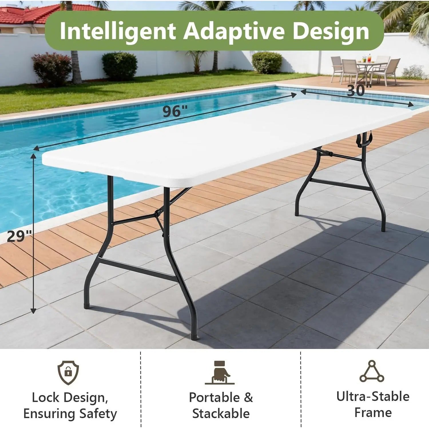 Folding Table 4/6/8Ft - Heavy Duty Plastic Table with Handle, Foldable & Portable, Fold-In-Half Utility Tables for Outdoor, Dining, Wedding, Events, Indoor, Picnic, Camping, Party (White)