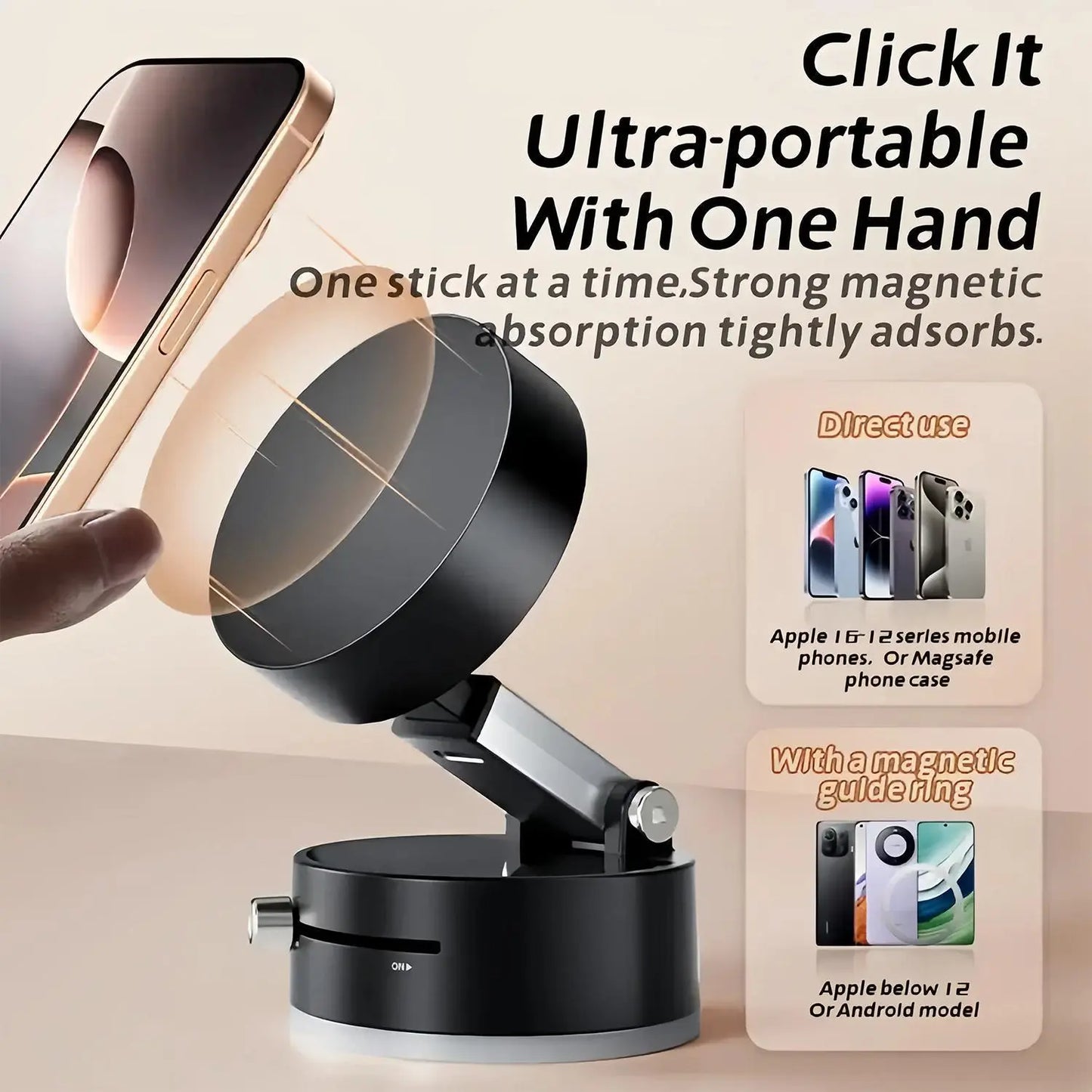 Multifunctional Magsafe Vacuum Magnetic Phone Stand,Suction Cup Magnetic Phone Holder,Foldable Portable Vacuum Magnetic Cell Phone Holder