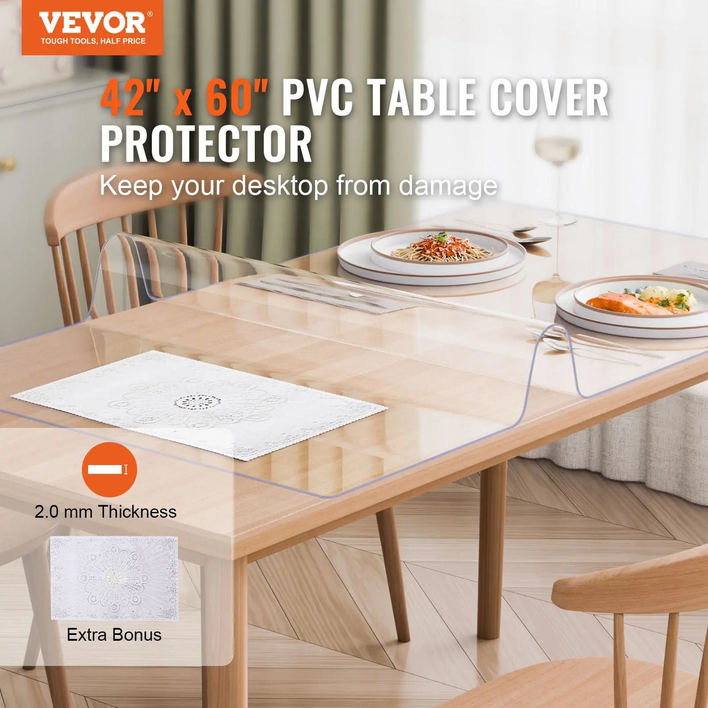 【Dealsforyoudays】Vevor Plastic Table Cover, , 42 X 60 Inch 2.0 Mm Thick Clear Table Protector, Rectangle PVC Desk Mat, Waterproof & Easy Cleaning Desk Pad Tablecloth, for Office Dresser Dining Room Table Night Stand