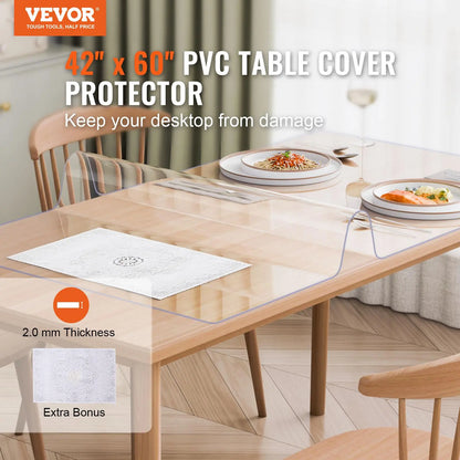 【Dealsforyoudays】Vevor Plastic Table Cover, , 42 X 60 Inch 2.0 Mm Thick Clear Table Protector, Rectangle PVC Desk Mat, Waterproof & Easy Cleaning Desk Pad Tablecloth, for Office Dresser Dining Room Table Night Stand