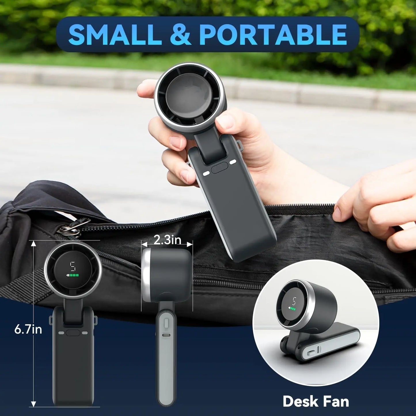 Portable Handheld Turbo Fan, 5 Gear Wind,5000Mah Battery Operated, up to 10 Working Hours, 3 in 1 Hand Fan Rechargeable for Outdoor Activities, Travel, Working Fathersdaygift