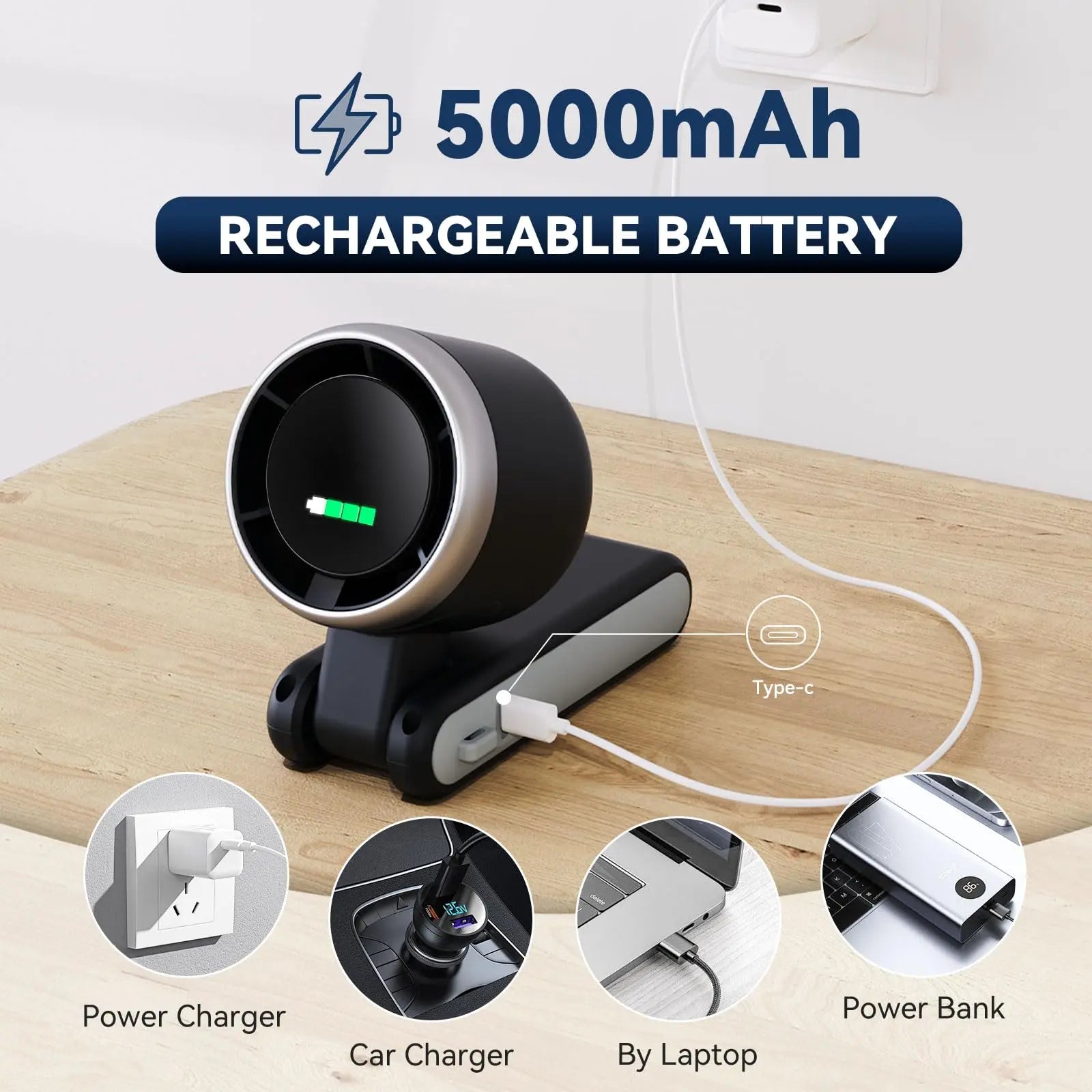 Portable Handheld Turbo Fan, 5 Gear Wind,5000Mah Battery Operated, up to 10 Working Hours, 3 in 1 Hand Fan Rechargeable for Outdoor Activities, Travel, Working Fathersdaygift