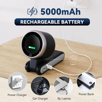 Portable Handheld Turbo Fan, 5 Gear Wind,5000Mah Battery Operated, up to 10 Working Hours, 3 in 1 Hand Fan Rechargeable for Outdoor Activities, Travel, Working Fathersdaygift