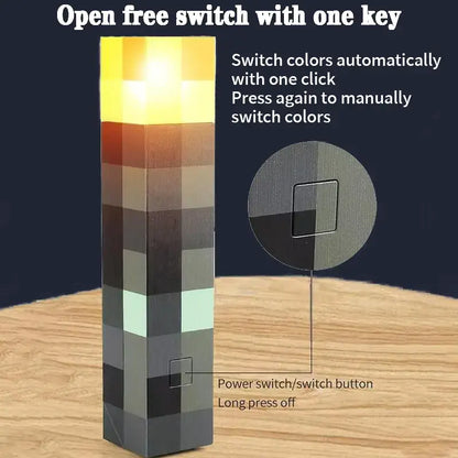 Pixel Block Torch Lamp – 4-Color LED, USB Rechargeable, Handheld & Wall Mount – Fun Night Light for Bedroom, Desk & Gaming Room – Cool Gifts for Girls, Boys, New Year & Birthday