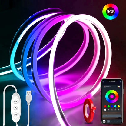 16.4FT RGB Neon Rope Lights – Dimmable with App Control, Smart LED Ambient Backlight for TV, Computer, Bedroom & Living Room, Neon Accent Light, Ideal Christmas Gift Summerwins Led Lighted Led Strip Bulb