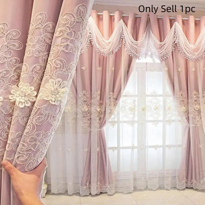 1Pc Double Layer Light Blocking European Luxury Window Curtain, Wave Header Design, Suitable for Living Room, Bedroom, Multiple Spaces