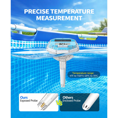 Pircaath 2026 Upgrade Digital Pool Thermometer Floating Easy Read, Solar Pool Thermometer with 7 Dynamic Light Show, Large LCD Screen & IP68 Waterproof Pools Water Temperature Thermometers for Hot Tub